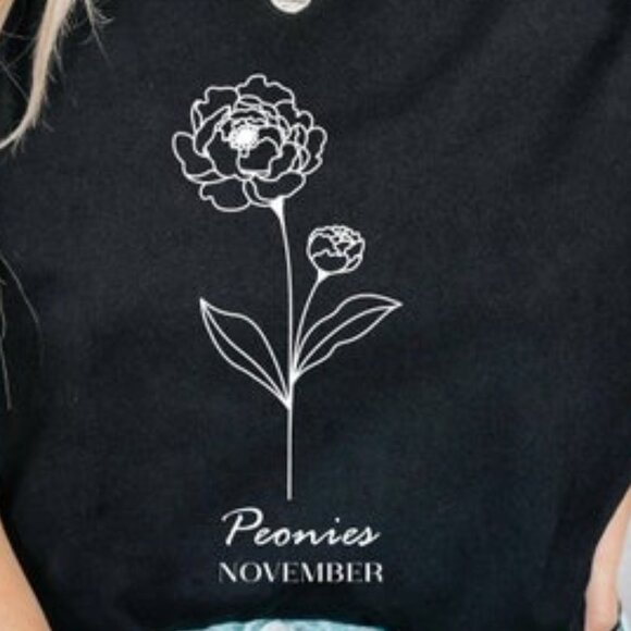 November Peonies Birth Month Flower T-Shirt, Birth Flower T-Shirt - Picture 2 of 5